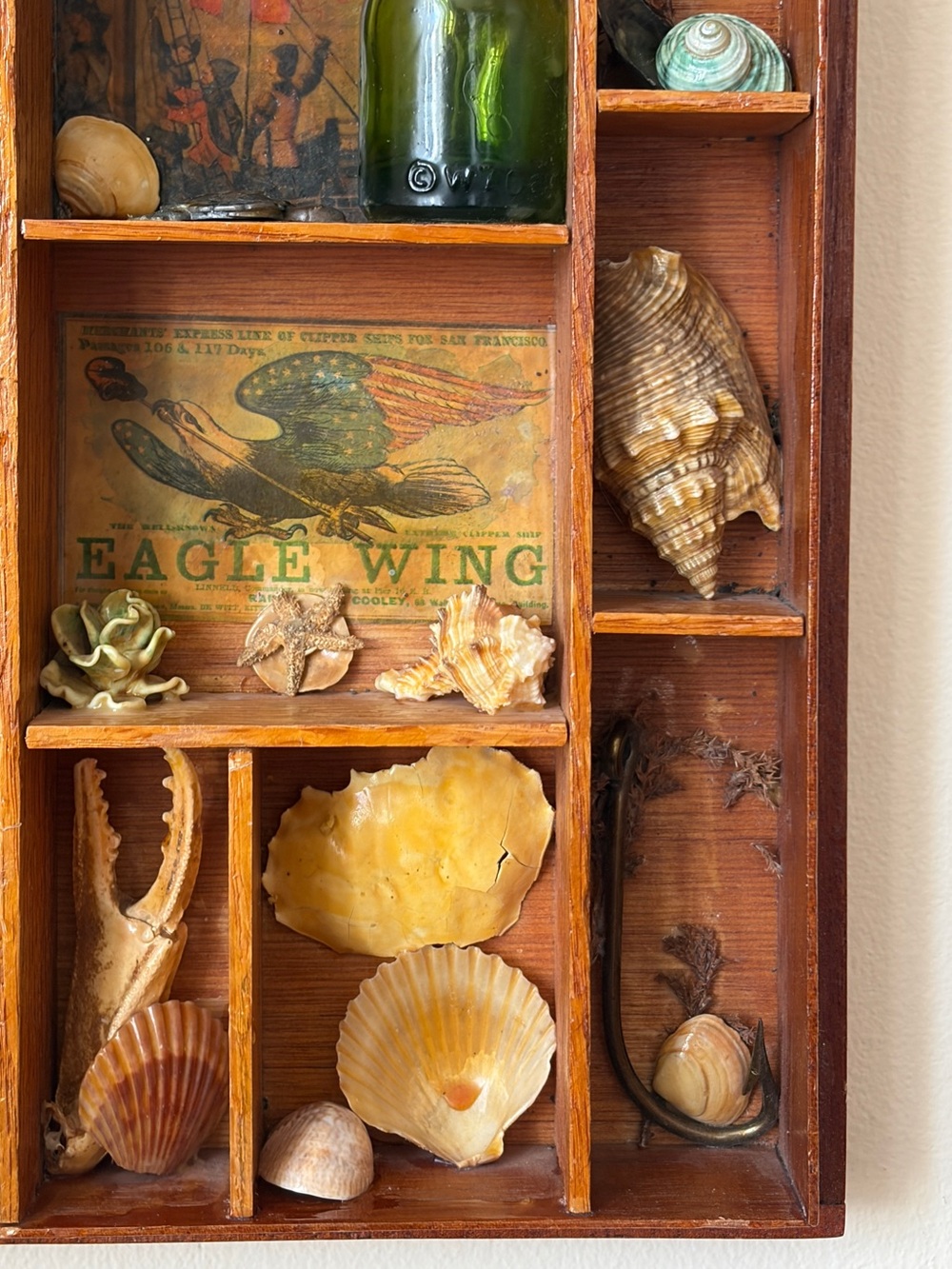 Vintage Wood Curio 3D Seashell Art Nautical Wall Decor Antique Beach House - Picture 9 of 12